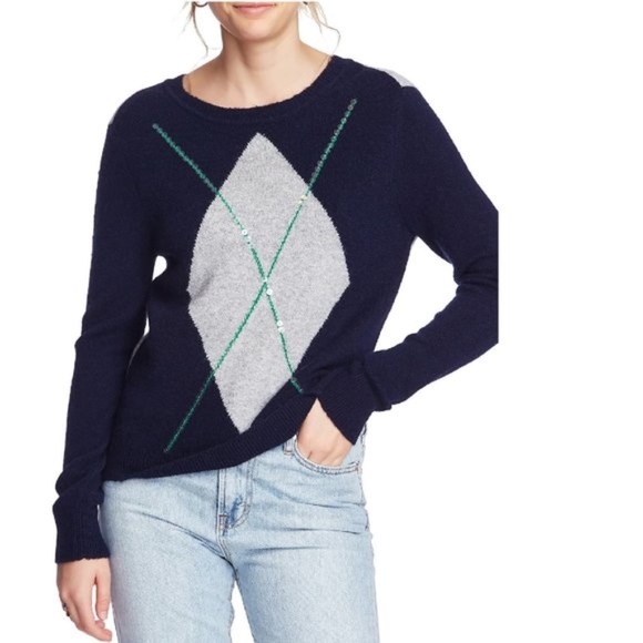 Court & Rowe Cozy Boucle Sequin Argyle Sweater - Picture 1 of 2